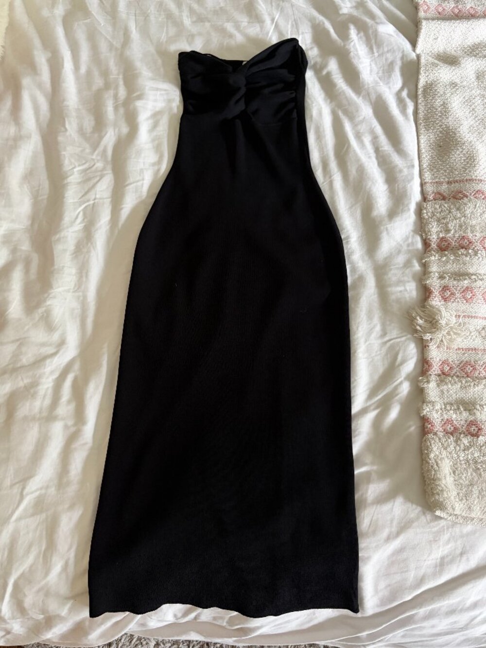 SNDYS Everyday Black Strapless Bow Midi Dress XS